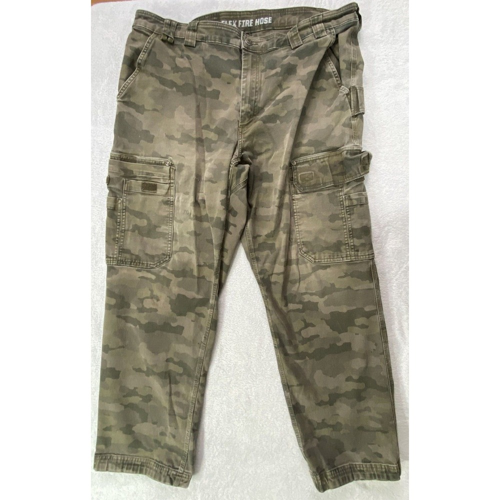 Duluth Flex Fire Hose Pants Mens 39 x 29 Green Camo Cargo‎ Work Hike Punk Grunge